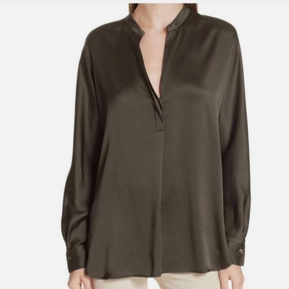 Elegant Vince Women's Olive Green 100% Silk Blouse